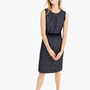 J Crew Sleeveless Navy Tweed Sheath Dress with Velvet Waistband Size 12